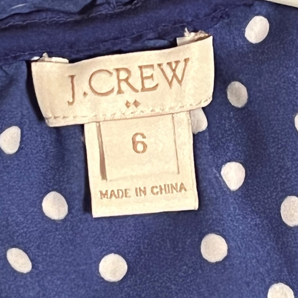 J.Crew Sleeveless Silk White Polka Dot Cobalt Blouse - Picture 7 of 10